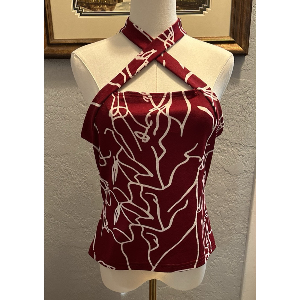 Shein Top Red/White XL Top Racer Front Geometric Aztec Travel Vacation Beach Boh